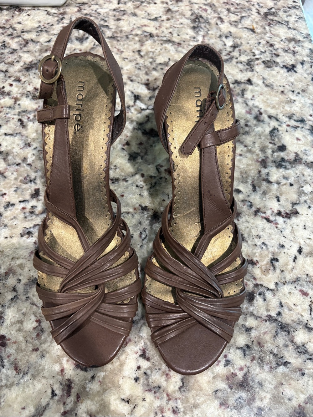 Maripe Brown Leather Knot-Strap Slingback Heels